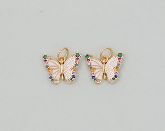 Gold Butterfly Charms,18K Gold Filled Butterfly Pendant,Enamel Butterfly Charm Bracelet Necklace for DIY Jewelry Making Supply