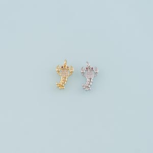 Lindos dijes de langosta, colgante de langosta con micropavé de circonita cúbica relleno de oro de 18 quilates, collar de pulsera con dije de océano kawaii para hacer joyas DIY.