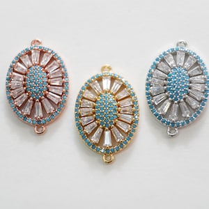 Gold Oval Connector Charms,18K Gold Filled CZ Oval Pendant,Oval Charm Bracelet Necklace for DIY Jewelry Making Supply