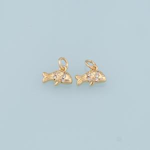 Gold Tiny Fish Charms,18K Gold Filled CZ Fish Pendant,Cute Fish Charm Bracelet Necklace for DIY Jewelry Making Supply