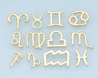 May include: Gold zodiac symbols, including Aries, Taurus, Gemini, Cancer, Leo, Virgo, Libra, Scorpio, Sagittarius, Capricorn, Aquarius, and Pisces.