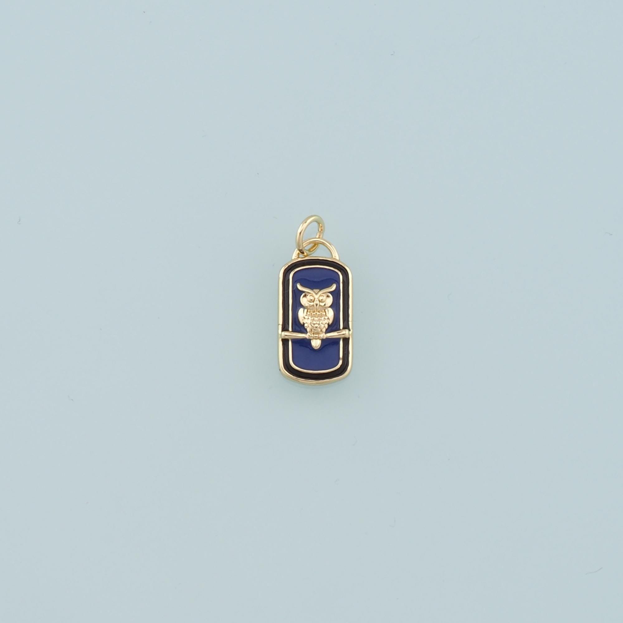 18K Gold Filled owl Pendant,Enamel owl Charm Bracelet Necklace for DIY Jewelry Making Supply