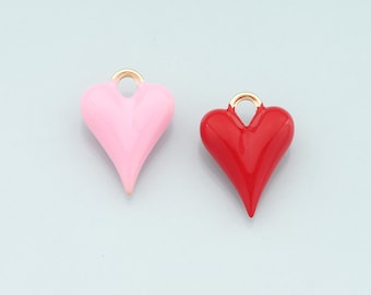 Gold Heart Charms,18K Gold Filled Heart Pendant,Enamel Heart Charm Bracelet Necklace for DIY Jewelry Making Supply
