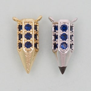 18K Gold Filled Pencil Pendant,CZ Micro Pave Pen Charm Bracelet Necklace for DIY Jewelry Making Supply