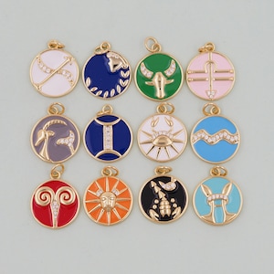 18K Gold Filled Zodiac Constellation Charms, Symbol Zodiaku, Zawieszka Horoskopu, Złota Astrologiczna Biżuteria Minimalistyczna Znaków Zodiaku