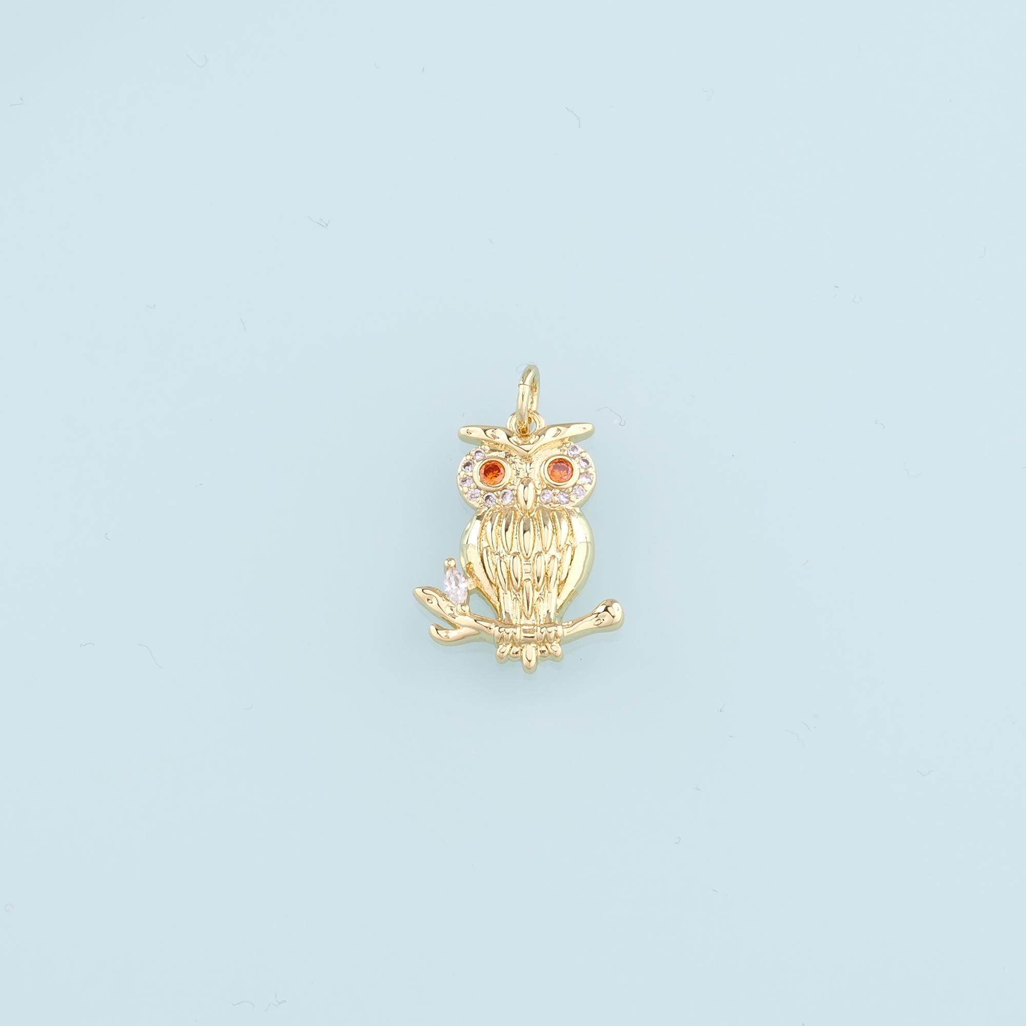 Gold Owl Charms,18K Gold Filled owl Pendant,CZ owl Charm Bracelet Necklace for DIY Jewelry Making Su