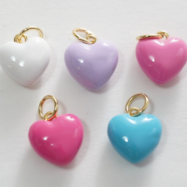 18K Gold Filled Heart Pendant,Enamel Heart Charm Bracelet Necklace for DIY Jewelry Making Supply