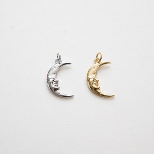 Gold Moon Charms,18K Gold Filled Moon Face Pendant,CZ Micro Pave Celestial Charm Bracelet Necklace for DIY Jewelry Making Supply