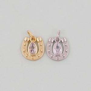 Gold horseshoe Charms,18K Gold Filled CZ horseshoe Pendant,teardrop horseshoe Charm Bracelet Necklace for DIY Jewelry Making Supply