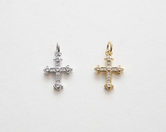 Gold Cross Charms,18K Gold Filled Cross Pendant,CZ Micro Pave Protect Religious Charm Bracelet Necklace for DIY Jewelry Making Supply