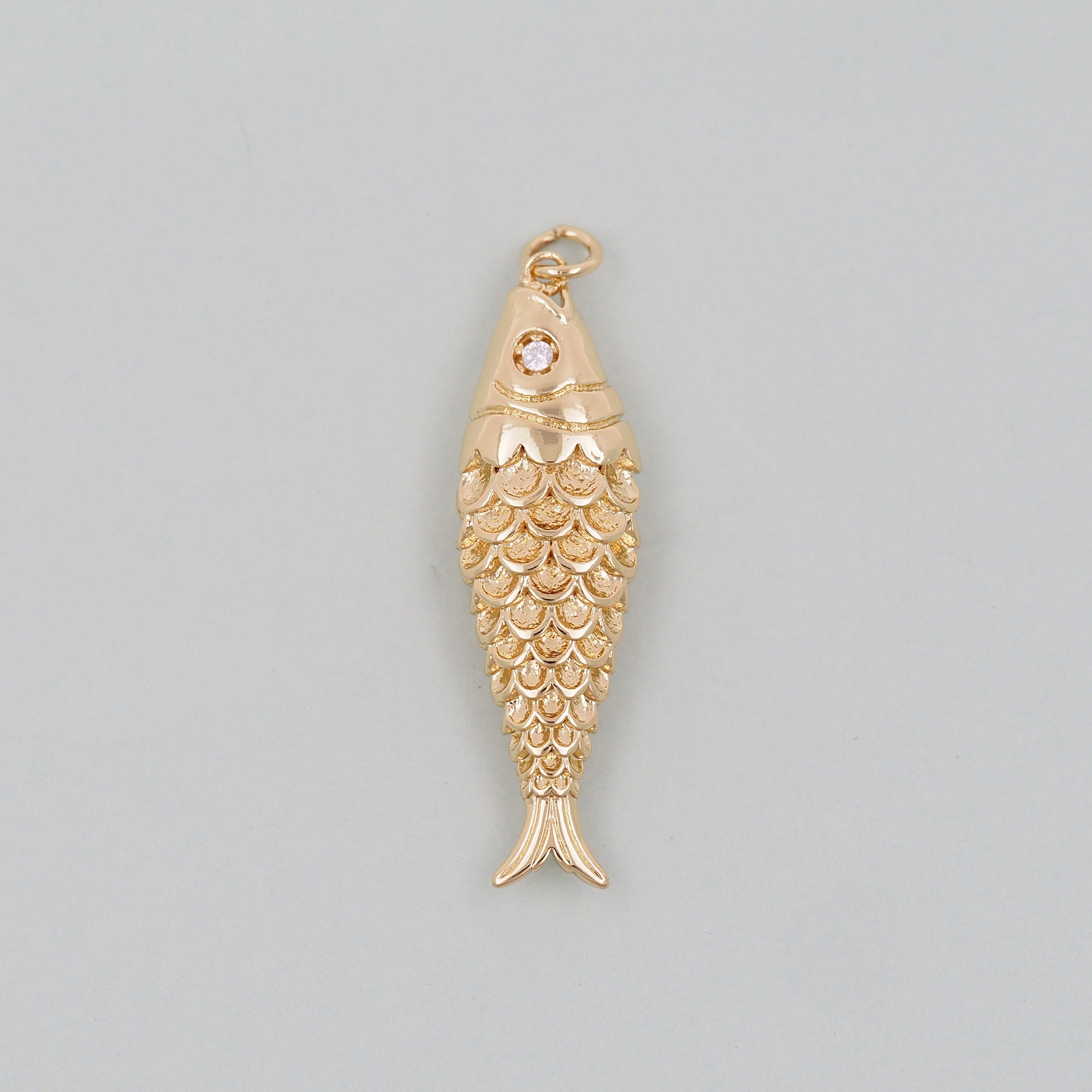 Gold fish Charms,18K Gold Filled CZ fish Pendant,fish Charm Bracelet Necklace for DIY Jewelry Making Supply