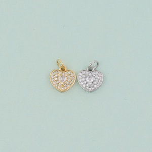 Gold Tiny Heart Charms,18K Gold Filled Heart Pendant,CZ Micro Pave Heart Charm Bracelet Necklace for DIY Jewelry Making Supply