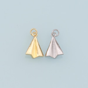 Dijes de avión de papel dorado, colgante de avión de origami relleno de oro de 18 quilates, pulsera y collar con dije de avión de origami plateado para hacer joyas de bricolaje