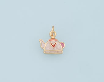 Pingente de bule de ouro, pingente de bule de ouro 18K, pulseira de pingente de bule de esmalte para fabricação de joias faça você mesmo