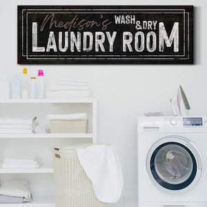 Custom Laundry Co. Sign, Laundry Sign, Laundry Room Decor, Wash And Dry Sign, Washing Room Decor, Farmhouse Wall Art, Rustic Canvas Print