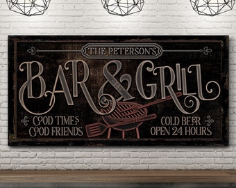 Personalized Bar & Grill Sign, Outdoor Backyard Bar and Grill Lounge Sign, Kitchen BBQ Decor, Modern Farmhouse Wall Art, Gift for Husband
