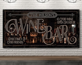 Personalized Wine Bar Canvas Sign, Taste Room Sign, Rustic Bar Wall Art, Home Pub Sign, Retro Wine Room Decor, Farmhouse Kitchen Wall Decor