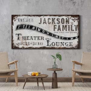 Personalized Theater & Lounge Sign, Family Theater Room Sign, Vintage Movie Room Wall Decor, Rustic Theater Decor, Modern Farmhouse Wall Art