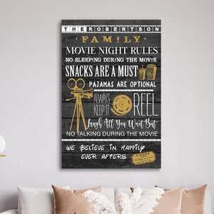 Theater Rules, Movie Night Rules Sign, Family Theater Rules Sign, Movie Theater Sign, Movie Room Decor, Farmhouse Wall Art, Canvas Print