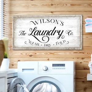 Laundry Co Sign | Laundry Room | Washing Room | Personalized Huge Canvas Wall Art | Wash Dry Fold Laundry Decor | Large Farmhouse Sign