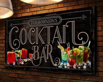 Personalized Cocktail Bar Sign, Home Bar Wall Decor, Custom Bar Accessories, Whiskey Bourbon Cocktails, Basement Bar Sign, Man Cave Decor