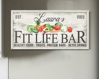 Personalized Fit Life Bar Sign, Kitchen Wall Decor, Healthy Food Sign, Gym Bar Wall Art, Food Bar Sign, Grocery Store Decor, Retro Cafe Art