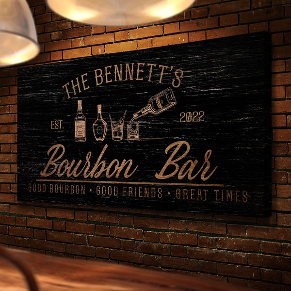 Custom Bourbon Bar Sign, Bar & Lounge Sign, Family Name Sign, Man Cave Sign, Rustic Home Bar Decor, Pub Sign, Farmhouse Wall Art, Canvas Art