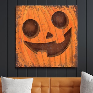 Halloween Pumpkin Sign, Fall Porch & Entryway Decor, Halloween Farmhouse Canvas Wall Art, Halloween Office Decor, Rustic Scary Pumpkin Sign