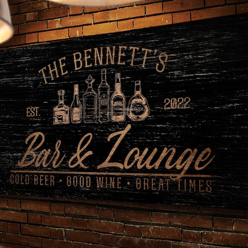 Personalized Bar & Lounge Sign Home Bar Sign Rustic Pub Etsy