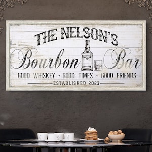 Personalized Bourbon Bar Sign, Family Name Bar & Lounge Sign, Man Cave Wall Art, Rustic Home Bar Decor, Pub Sign, Farmhouse Canvas Wall Art