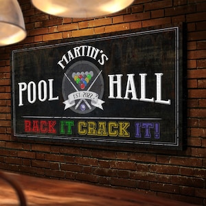 Personalized Pool Hall Sign, Rack It Crack It Sign, Billiard Lounge Sign, Rustic Game Room Decor, Farmhouse Wall Decor, Large Canvas Print