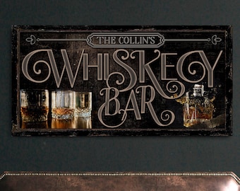 Personalized Whiskey Bar Sign, Man Cave Decor, Gift for Husband, Liquor Brewery, Rustic Home Bar and Lounge Decor, Farmhouse Canvas Wall Art