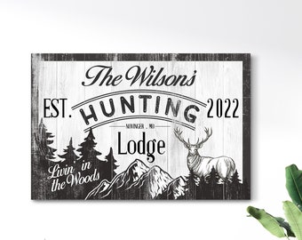 Customized Hunting Lodge Sign, Deer Hunting Sign, Hunting Lodge Decor, Vintage Man Cave Decor, Rustic Farmhouse Wall Art, Large Canvas Print