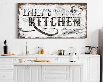 Custom Kitchen Sign, Family Kitchen Sign, Rustic Kitchen Decor, Vintage Dining Room Decor, Farmhouse Kitchen Wall Art, Housewarming Gift