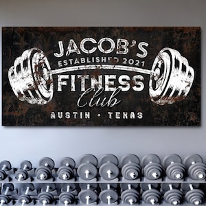 Personalized Fitness Club Sign, Fitness Club Wall Decor, Rustic Vintage Fitness Sign for Home, Workout Decor, Modern Farmhouse Wall Hanging