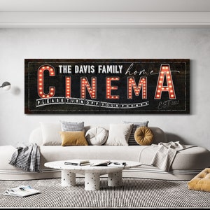 Custom Home Cinema Sign, Family Theater Room Sign, Vintage Movie Room Decor, Rustic Cinema Decor, Farmhouse Wall Art, Large Canvas Print