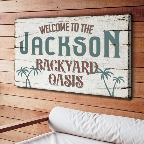 Welcome To Our Backyard Sign | Personalized Huge Canvas | Outdoor Sign | Last Name Sign | Rustic Farmhouse Sign | Custom Plaque | Patio Sign