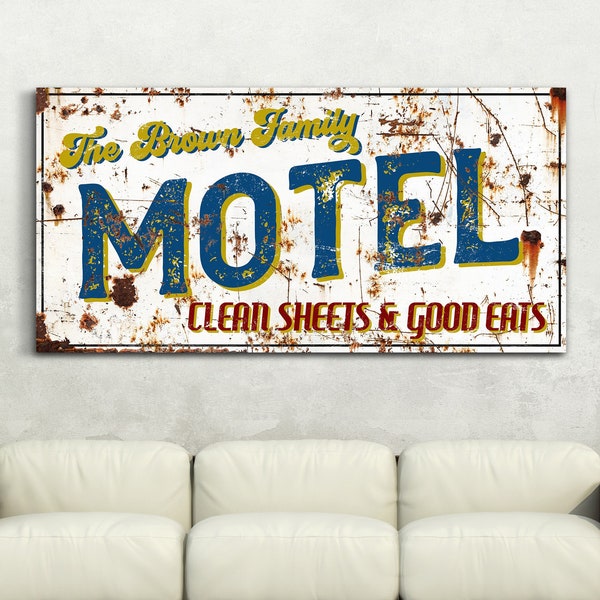 Custom Motel Sign, Motel Wall Art, Entryway Wall Decor, Retro Family Name Motel Decor, Guest Room Wall Decor, Farmhouse Wall Art, Canvas Art