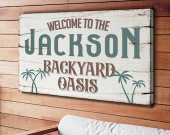 Welcome To Our Backyard Sign | Personalized Huge Canvas | Outdoor Sign | Last Name Sign | Rustic Farmhouse Sign | Custom Plaque | Patio Sign
