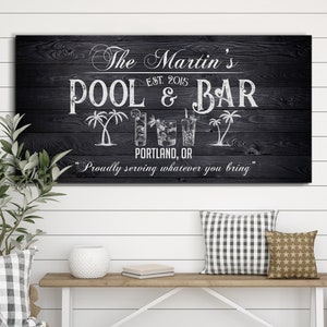 Custom Pool And Bar Sign | Personalized Outdoor Bar Sign | Wood Background Canvas Print | Rustic Farmhouse Wall Decor |Large Wall Art Canvas