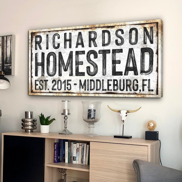 Family Homestead Sign | Modern Farmhouse Wall Decor | Personalized Huge Canvas | Vintage Decor Rustic Chic |Housewarming Gift|Last Name Sign