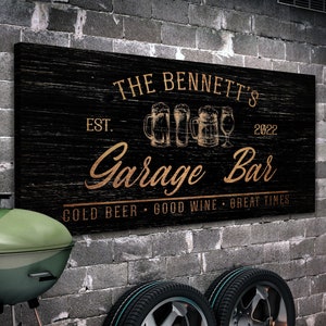 Custom Garage Bar Sign, Garage Lounge Sign, Man Cave Sign, Rustic Garage Bar Decor, Garage Pub Sign, Farmhouse Wall Art, Large Canvas Print