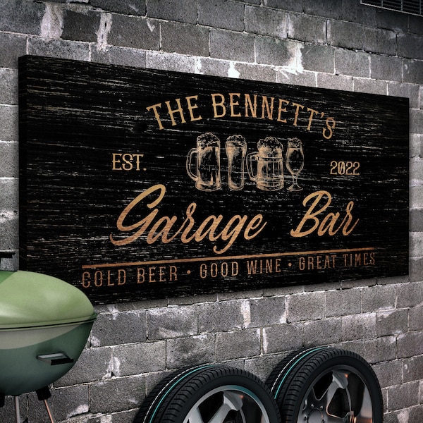 Custom Garage Bar Sign, Garage Lounge Sign, Man Cave Sign, Rustic Garage Bar Decor, Garage Pub Sign, Farmhouse Wall Art, Large Canvas Print