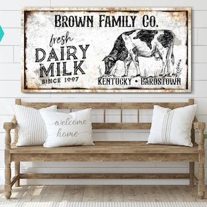 Family Name Sign | Fresh Dairy Milk Sign | Personalized Huge Canvas | Rustic Farmhouse Wall Decor | Last Name Farm Sign | Homestead Sign