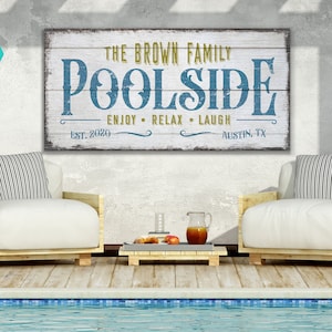 Custom Family Name Sign Personalized Huge Canvas Poolside Sign Pool And Bar Sign Enjoy, Relax, Laugh Sign Last Name SignBar Decor image 1