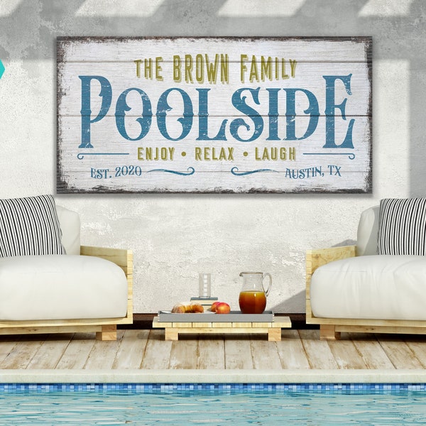 Custom Family Name Sign | Personalized Huge Canvas | Poolside Sign | Pool And Bar Sign | Enjoy, Relax, Laugh Sign | Last Name Sign|Bar Decor