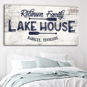 Personalized Family Lake Home Decor | Custom Lake House Sign Canvas | Lake Life Sign | Family Name Sign | Lake House Wall Art | Housewarming
