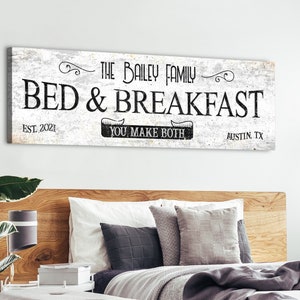 Customized Bed & Breakfast Sign | Above Bed Sign | Bedroom Signs | Modern Farmhouse Wall Decor | Established Sign | Rustic Vintage Canvas