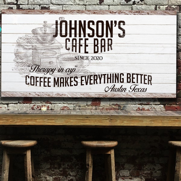 "Personalisiertes Schild ""Kaffee"" | Frisch gebrühte Kaffeebohnen Kunstwerk | Leinwand Großes Wandbild | Benutzerdefinierte Cafe Schild | Küche Rustikal Wohnkultur