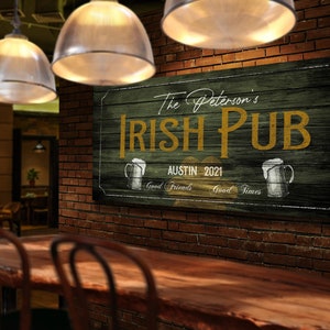 Personalized Irish Pub Sign | Custom Bar Large Canvas Wall Art | Outdoor Home Bar Decor | Custom Housewarming Gift |Father's Day Gift Canvas